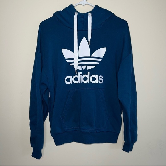Adidas Women’s Blue Treefoil Oversized Tech Style Hoodie Size Small - Picture 7 of 9